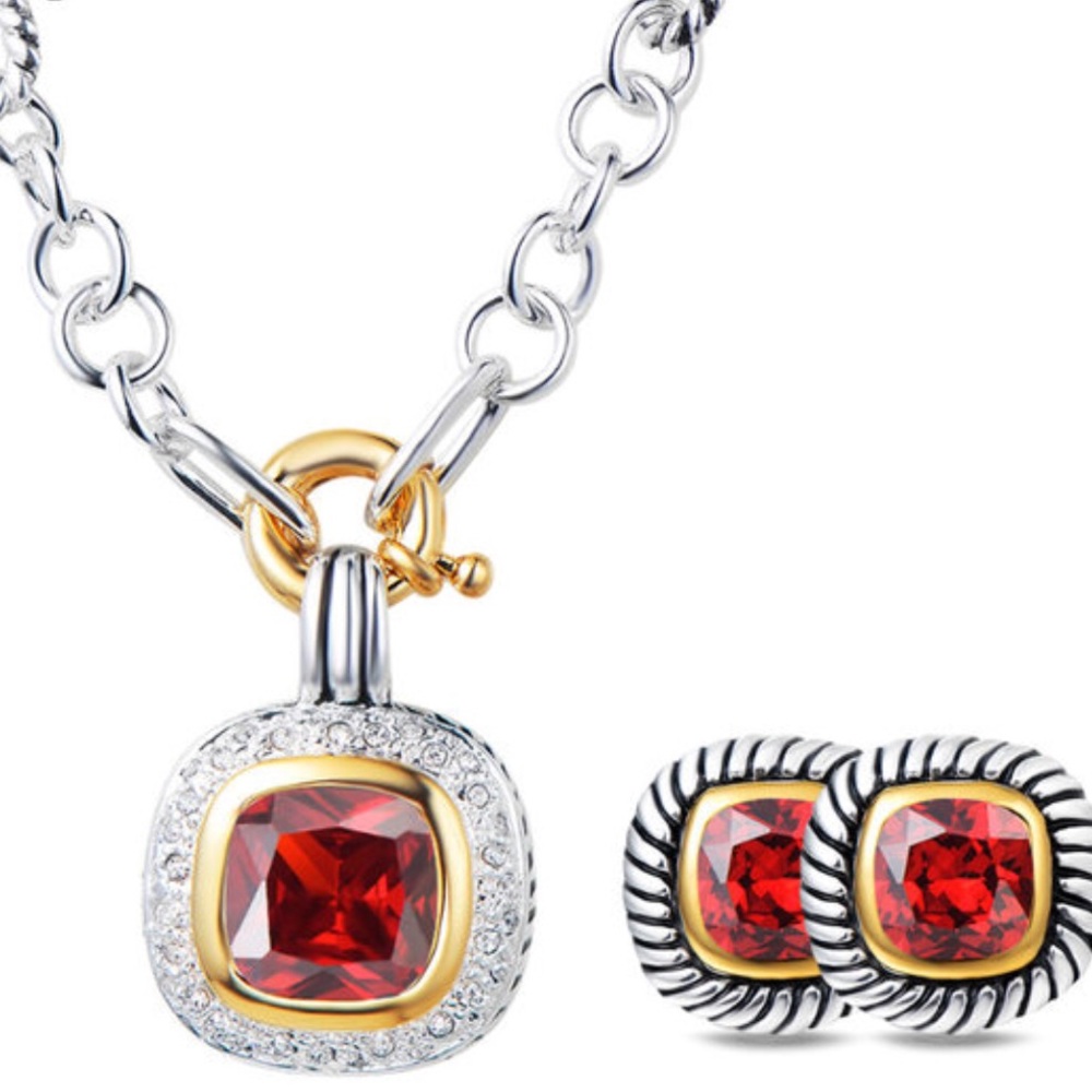 High Quality Crystal Necklace Earring Set Red